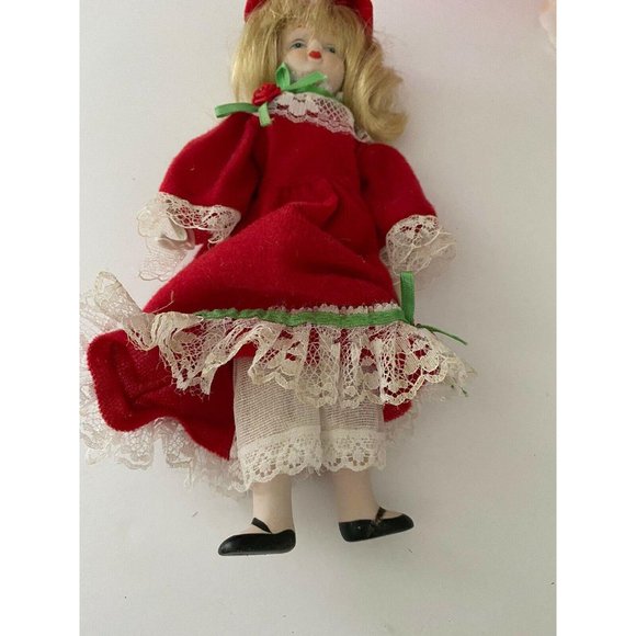 Vintage Porcelain‎ 8″ Doll with Long Red Dress Lace - Picture 5 of 12